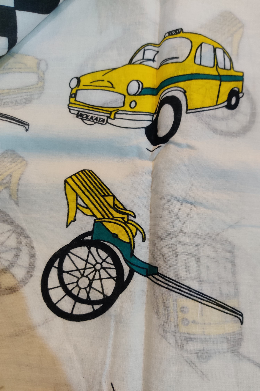 Organic Soft Cotton- With Vintage vehicles pattern saree