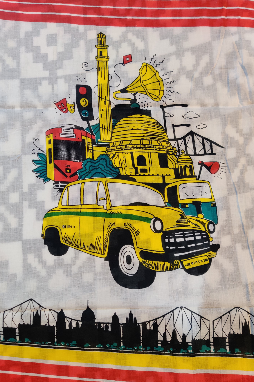 Organic Soft Cotton- With Vintage vehicles pattern saree