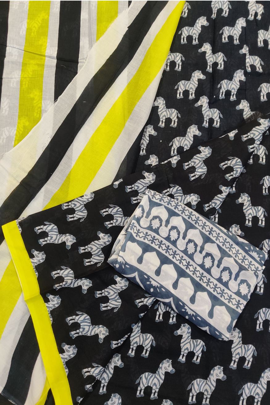 Organic Soft Cotton- With this Zebra pattern saree